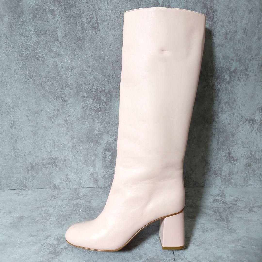 希少良品　レッドヴァレンティノ　ロングブーツ37　ピンクベージュ　太ヒール
