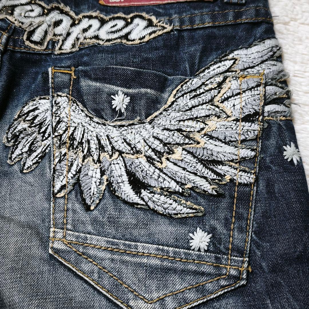 RED PEPPER レッドペッパー 刺繍デニム ブーツカット フレア 羽 翼