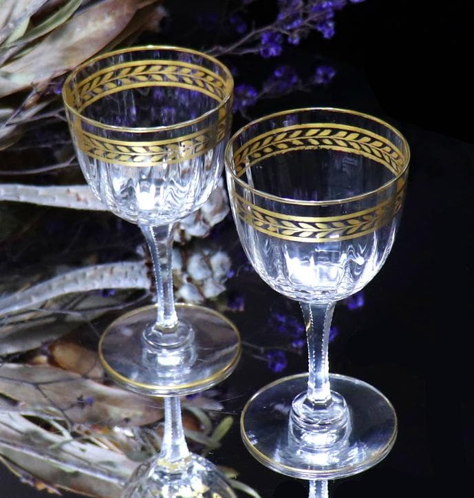 オールド・バカラ 1900年頃 金彩 グラス２客 ゴールド アンティーク