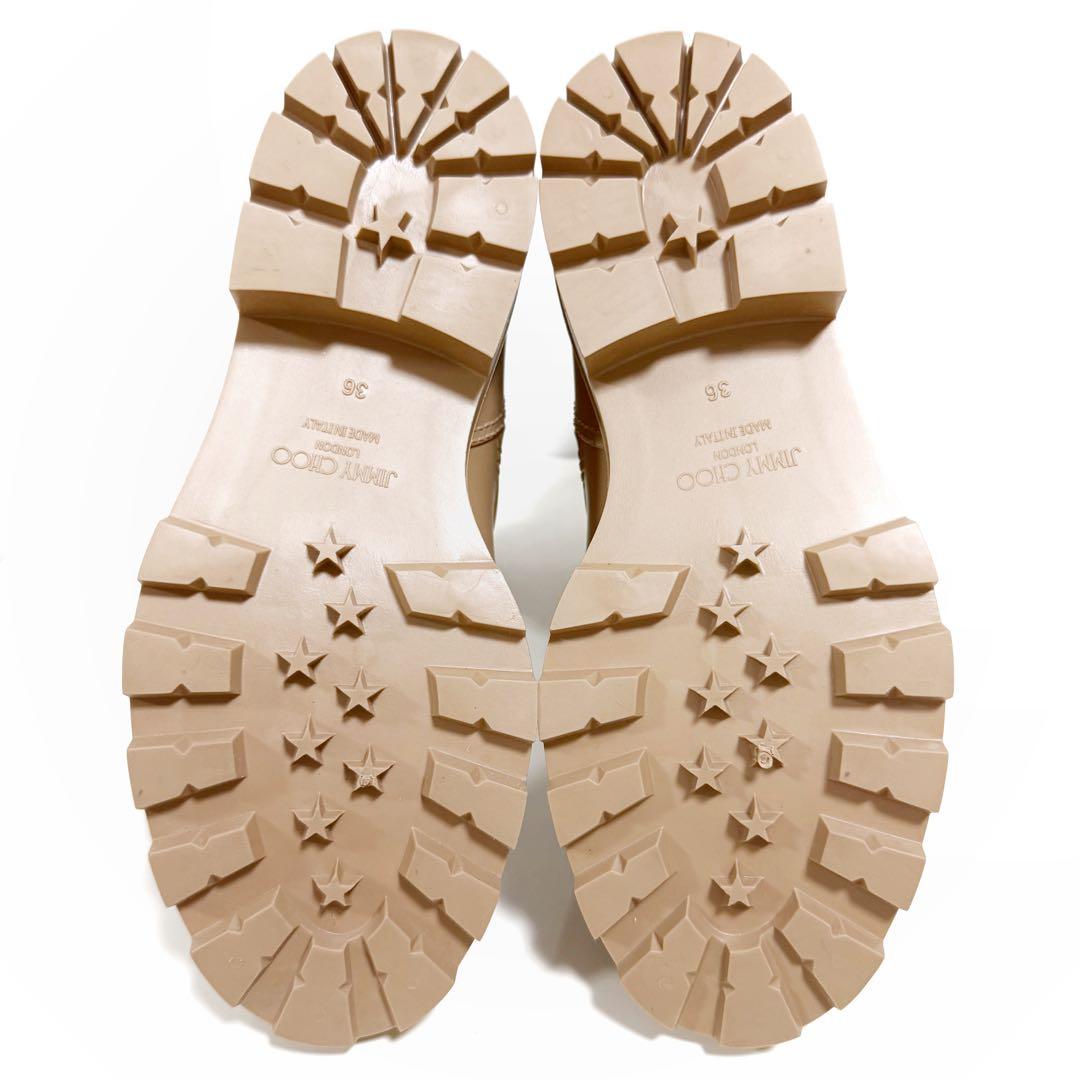 【未使用級】 ジミーチュウ レインブーツ ベルト 36 ベージュ ミドル丈