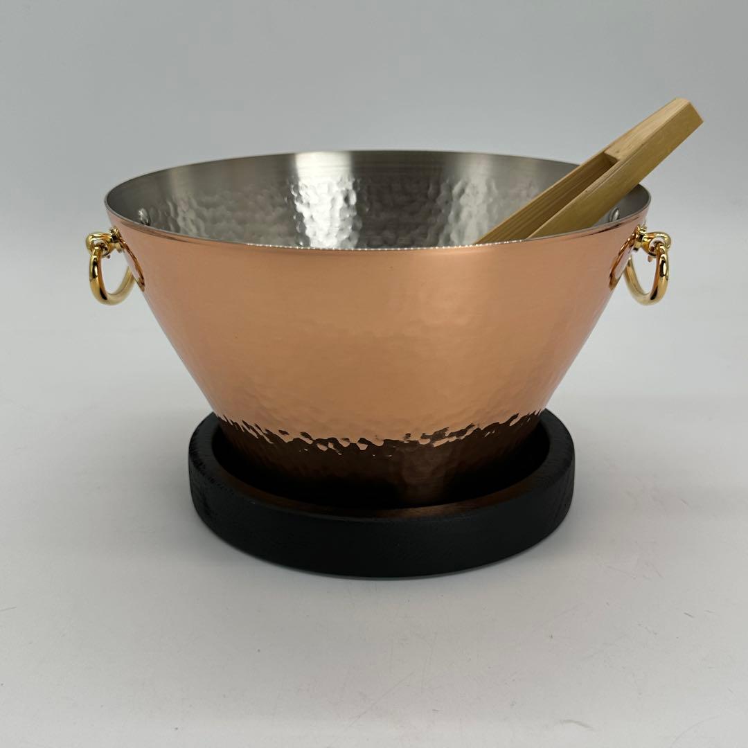 新品未使用 純銅 氷入れ アイスペール トング 木台付 酒器 ワインクーラー