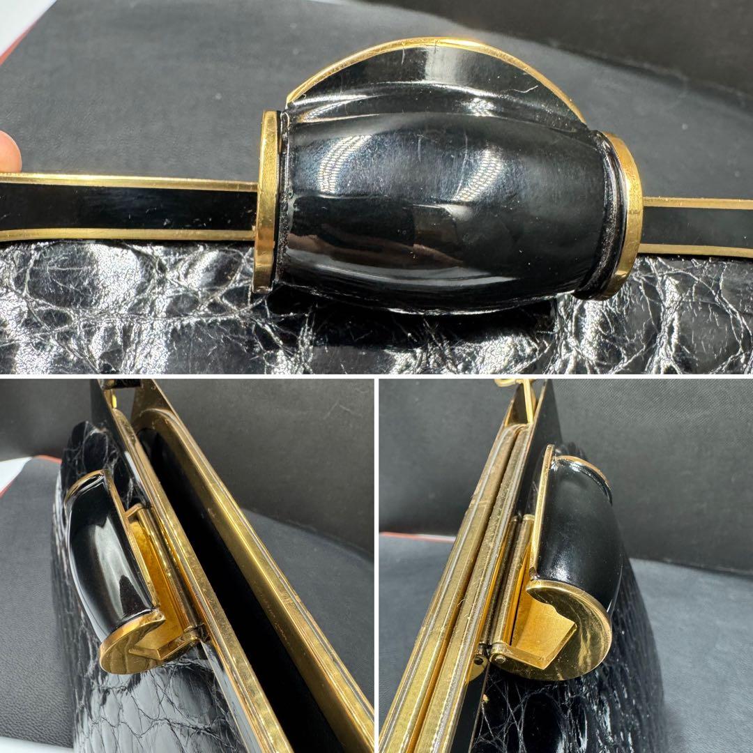 週末セール‼️フランス　アンティーク　総クロコダイル黒色バック。長期保存、現状