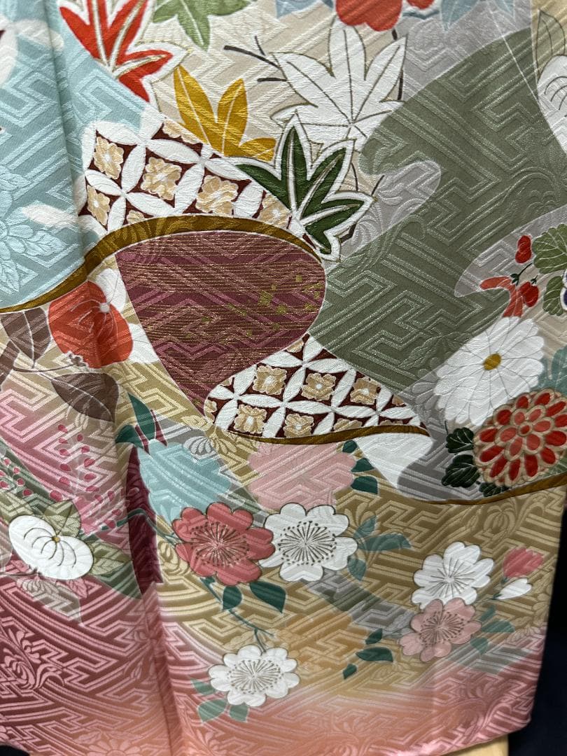 千總 高島屋誂え ピンク地染め分け 誰が袖 振袖 フルセット