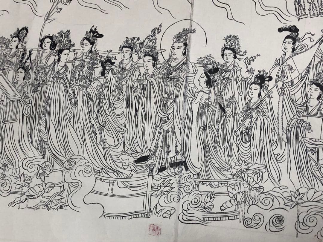 中国美術 佛画 巻物 傅香 絵［八十七仙人図］紙本　肉筆　32！