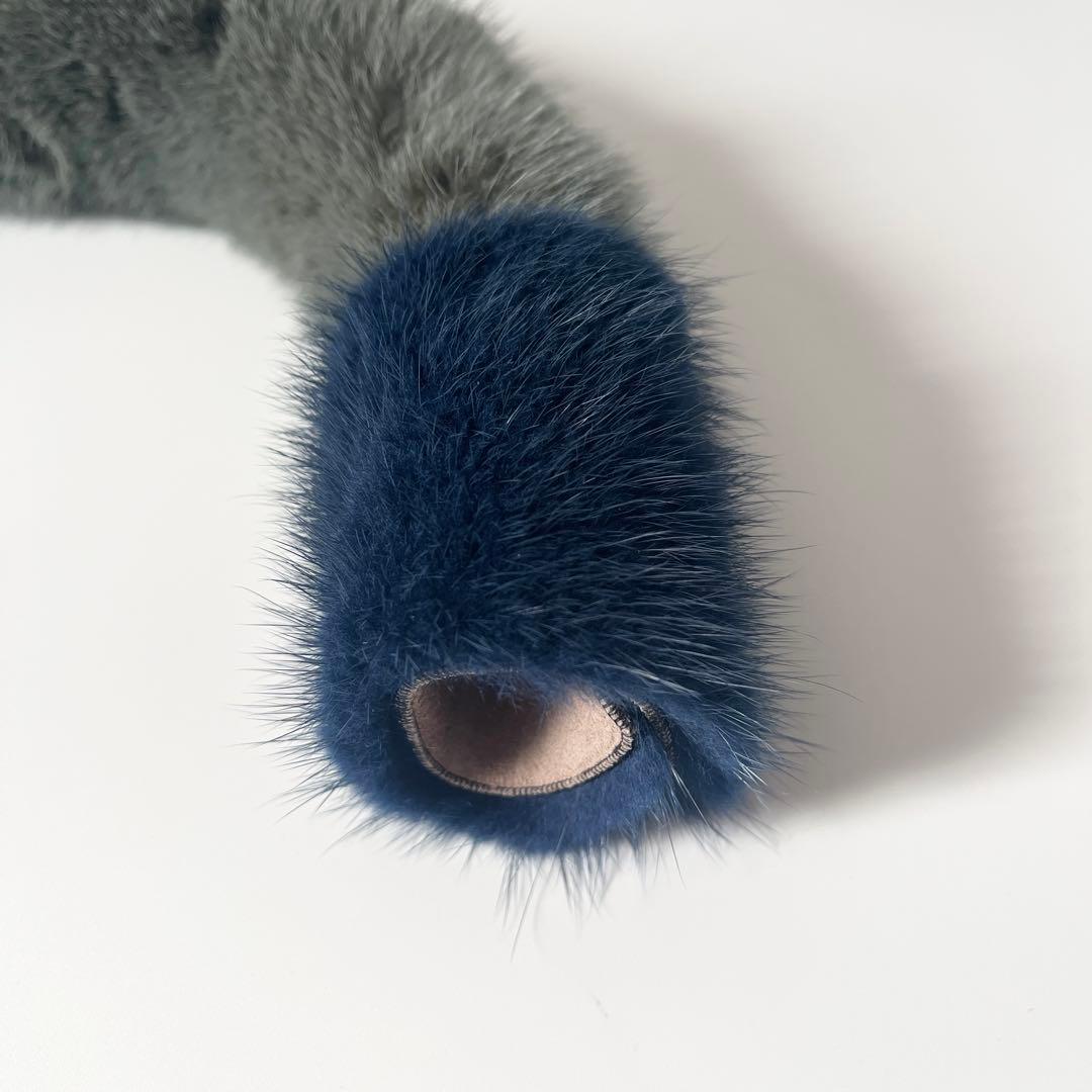 ヴァレクストラ　ハンドルカバー　ミンクファー　グレー　青　ブルー　バイカラー