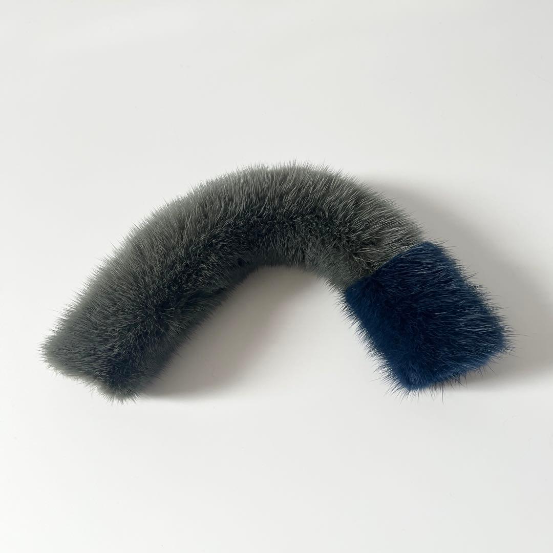 ヴァレクストラ　ハンドルカバー　ミンクファー　グレー　青　ブルー　バイカラー