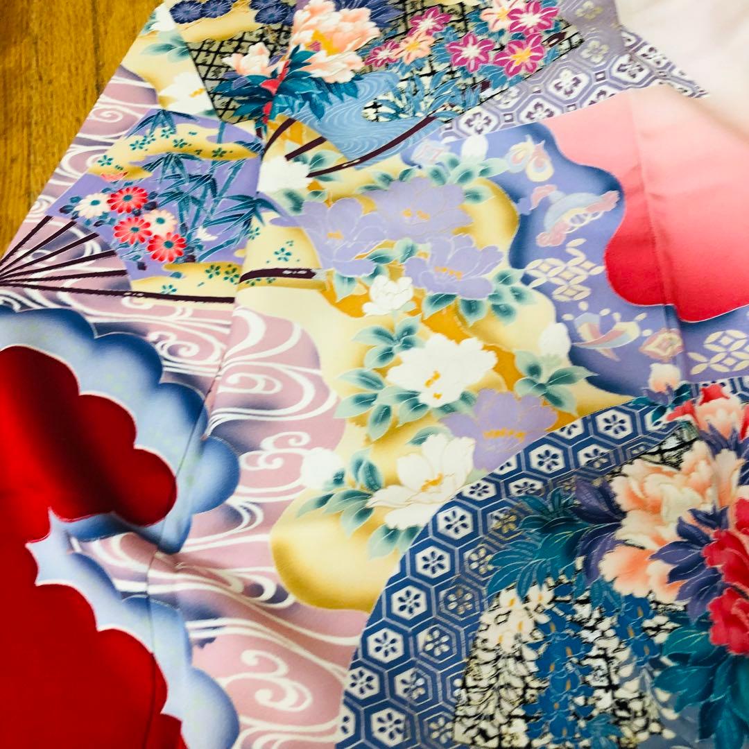 正絹振袖安心フルセット‼️ピンク赤系⭐︎美しい四季の花⭐︎鳥古典柄金彩⭐︎逸品