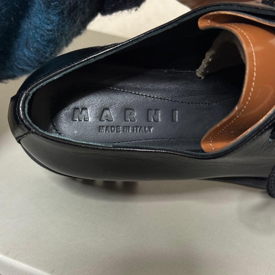 美品　マルニ　レースアップ厚底シューズ　黒　茶　レザー　39 23cm相当
