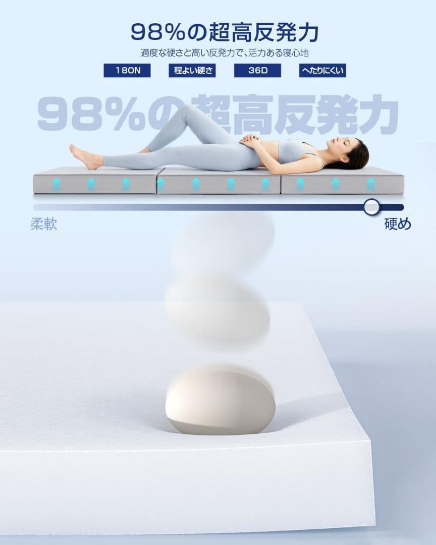 折りたたみマットレス ダブル 厚さ10cm 硬め 高反発 体圧分散 腰痛対策