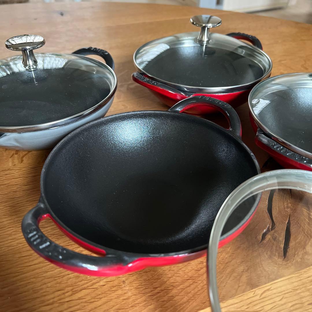 staub ベビーウォック　4個セット　廃盤　チェリー　グレー