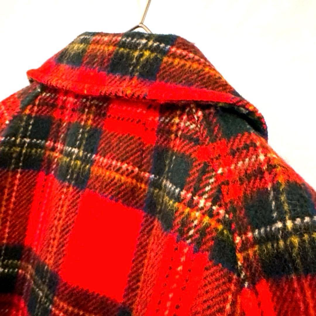 かっちょヴィンテージ70sウール タータンチェック コートクラシック赤 紺