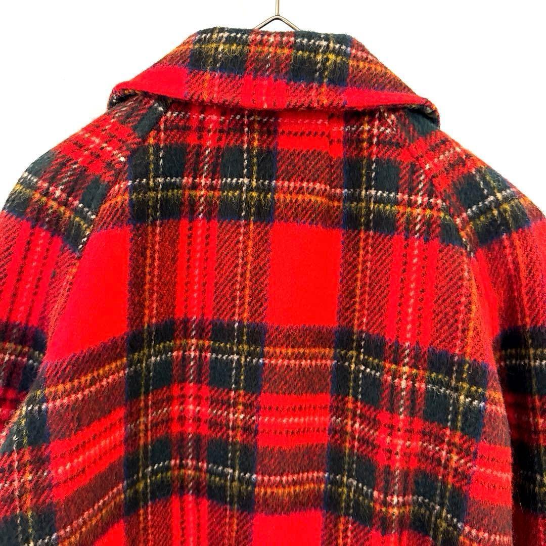 かっちょヴィンテージ70sウール タータンチェック コートクラシック赤 紺