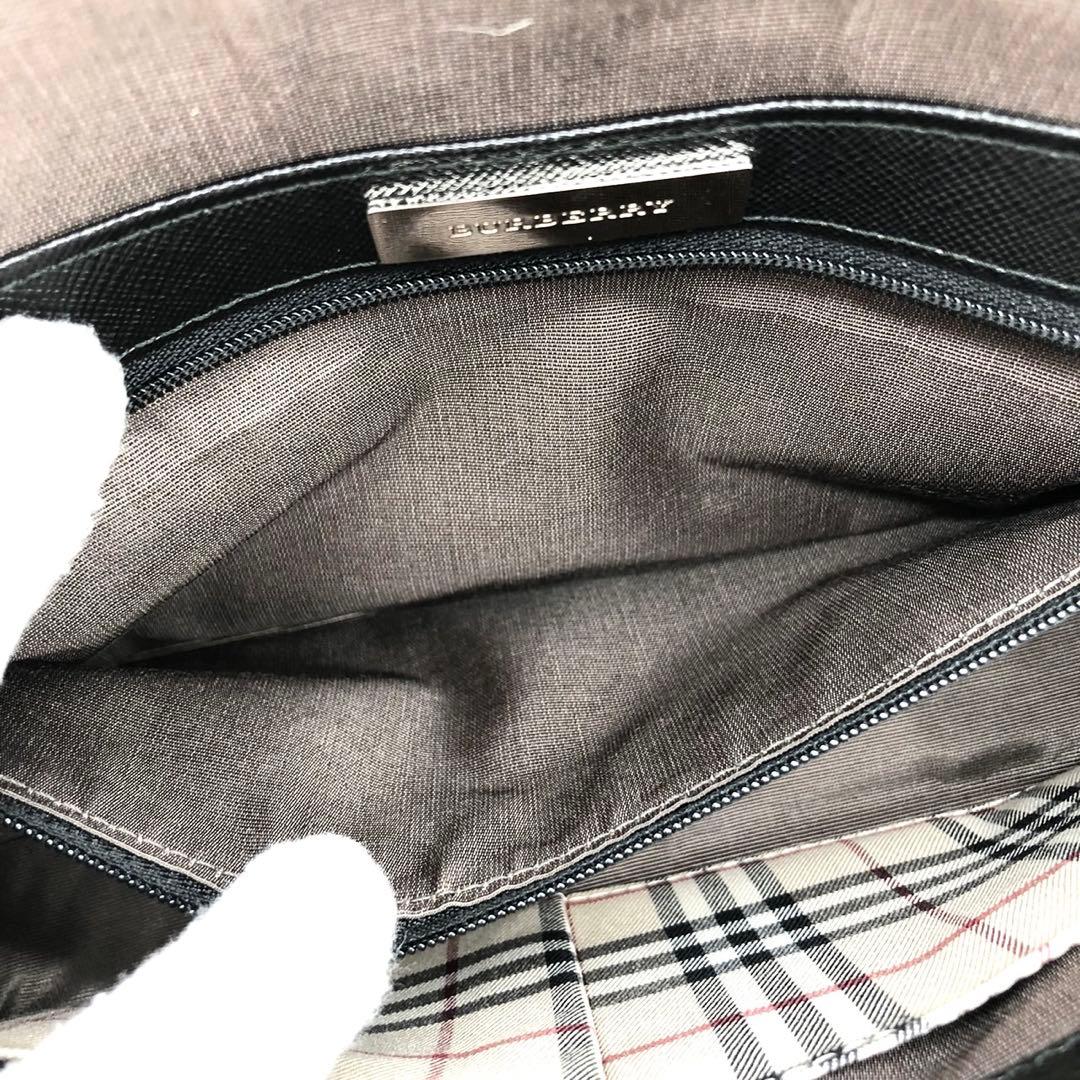 美品✨バーバリー ショルダーバッグ ロゴプレート ノバチェック レザー ブラック