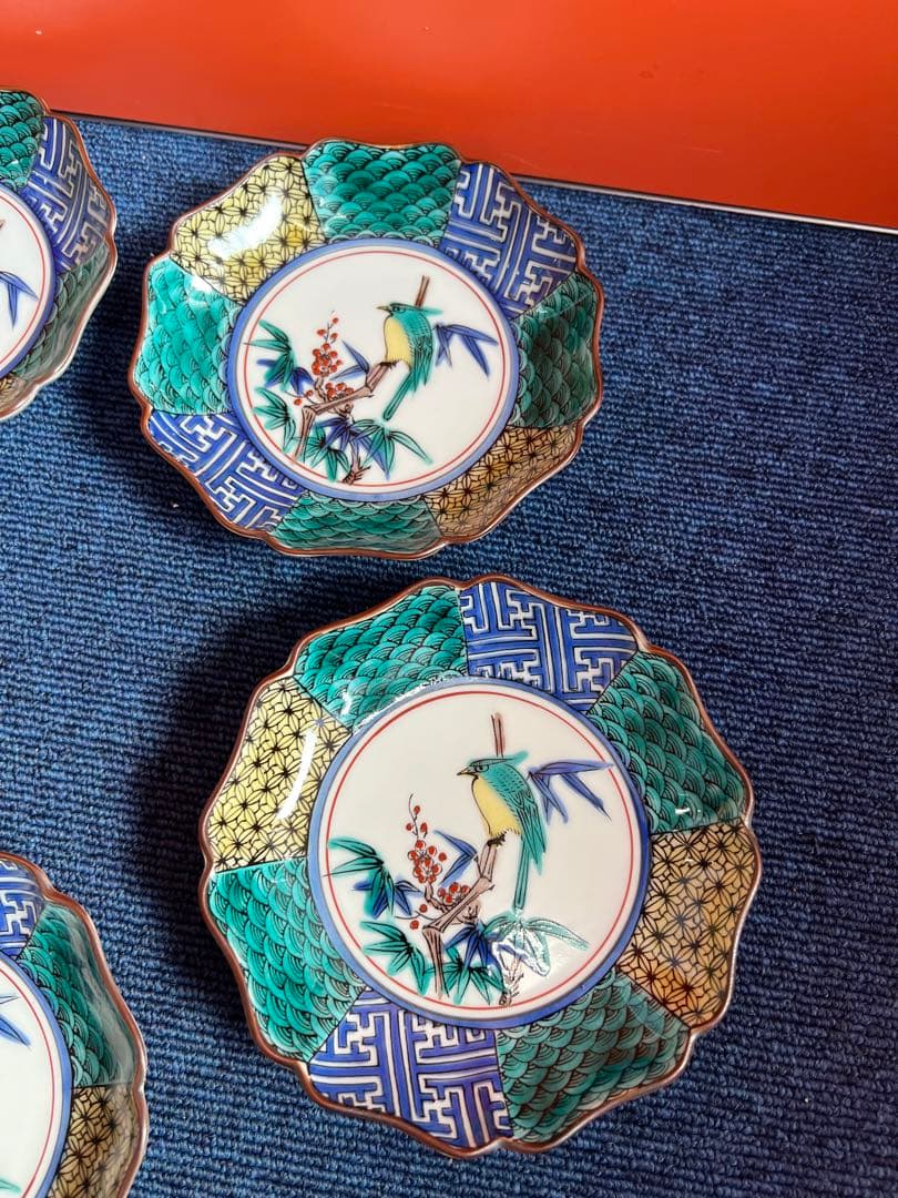 1375 九谷焼　花鳥　皿　5客　未使用