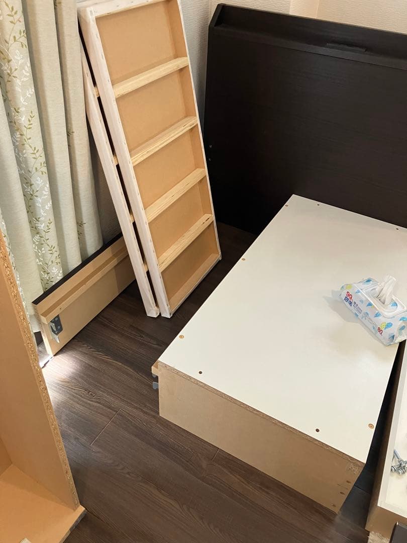 NITORI ベッドフレームシングル・ダークブラウン色 収納2口＋コンセント付き