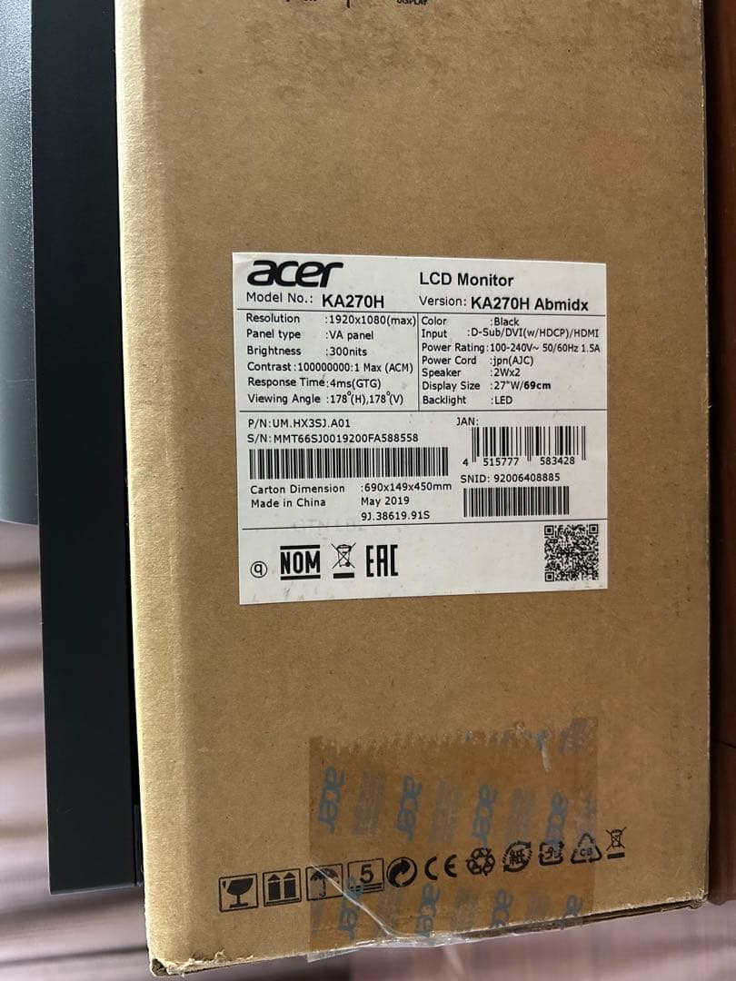 ACER KA270HAbmidx 27インチ モニター