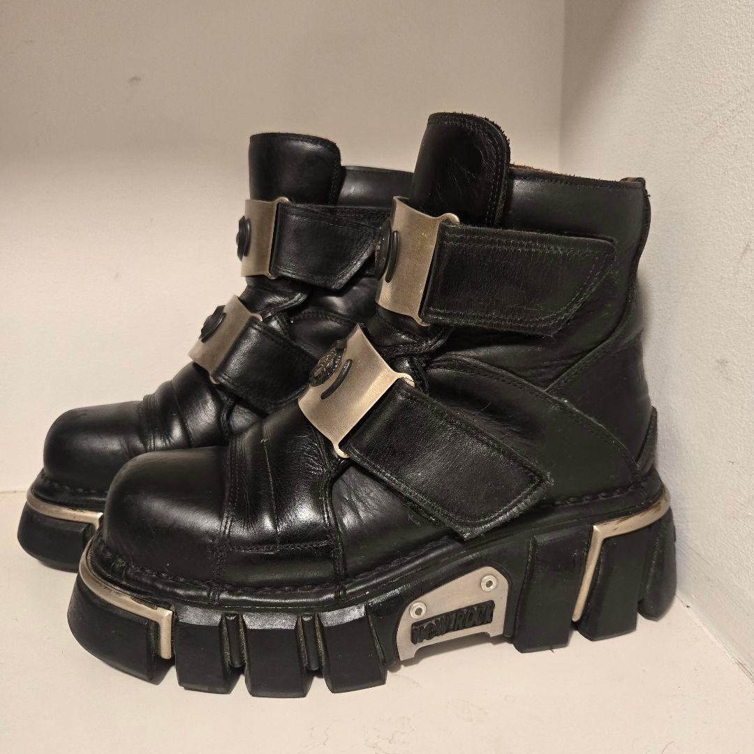 NEW ROCK 希少 廃盤 ヴィンテージ レザーブーツ バックル ブラック