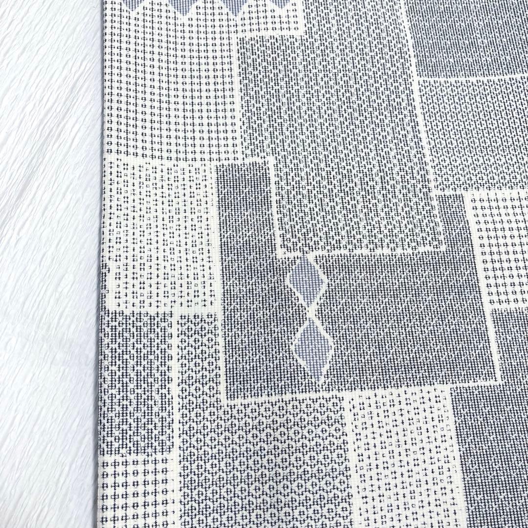 【未使用美品✨】東レシルック　さんび　洗える着物　小紋　胡粉色　白系　紬調　E6