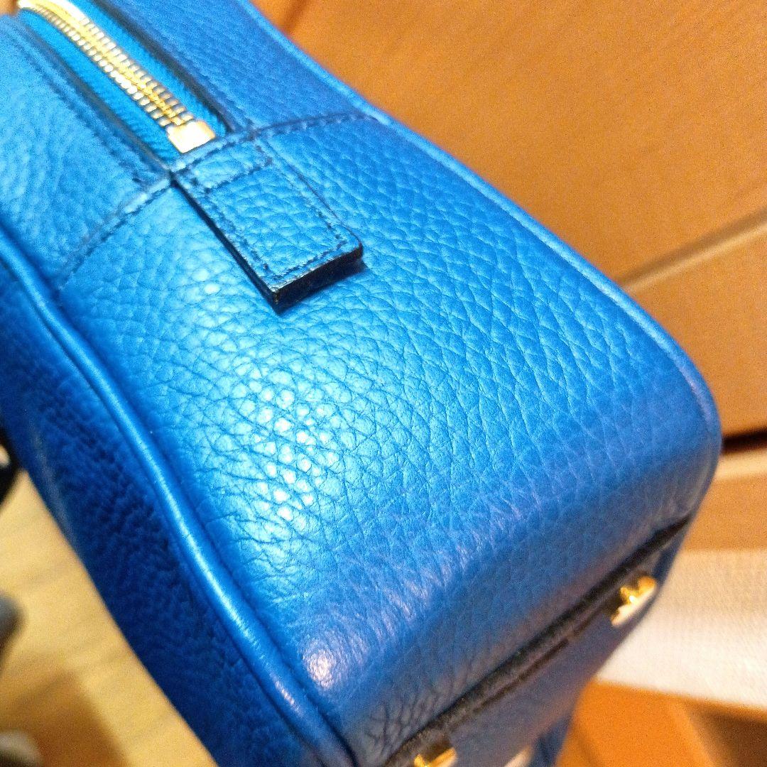 A.D.M.J. レザーショルダーバッグ 青 美品 ブルー ボストン