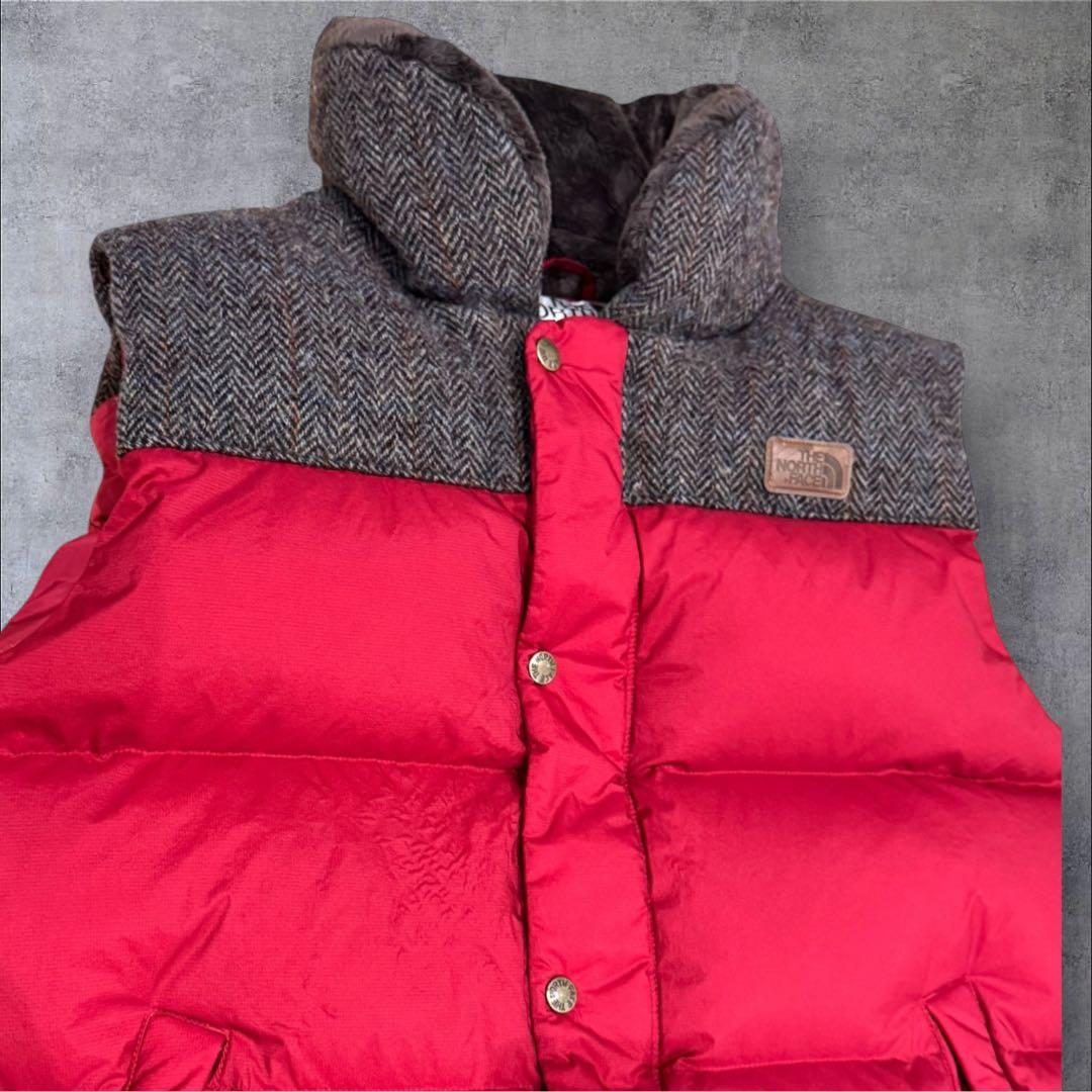THE NORTH FACE ダウンベスト 赤 メンズXL ハリスツイード