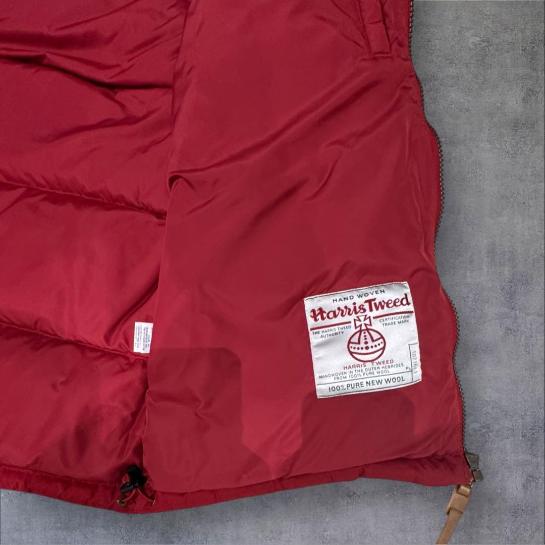 THE NORTH FACE ダウンベスト 赤 メンズXL ハリスツイード