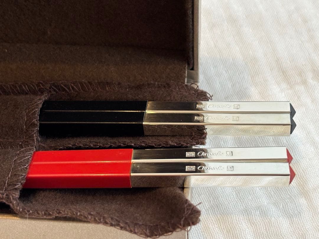 【新品/未使用】【クリストフル】Christofle 箸 ペア 赤黒