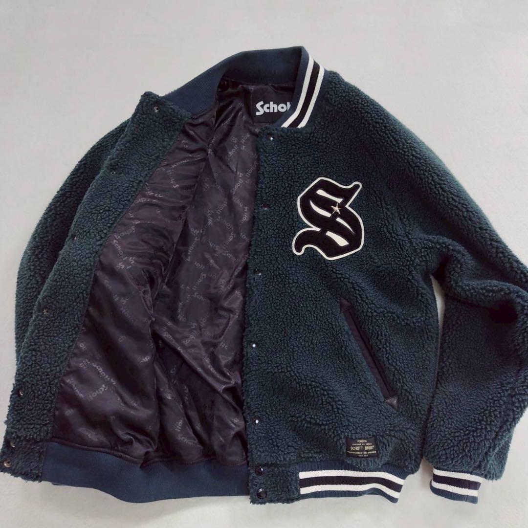 美品 schott ショット スタジャン ジャケット ボア グリーン系カラー