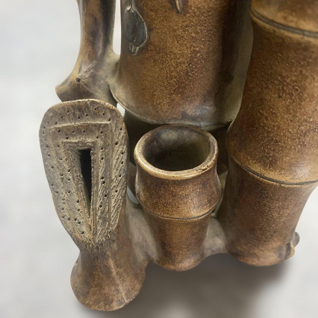 花瓶　置物　中国美術　竹形朱泥　紫砂　アンティーク