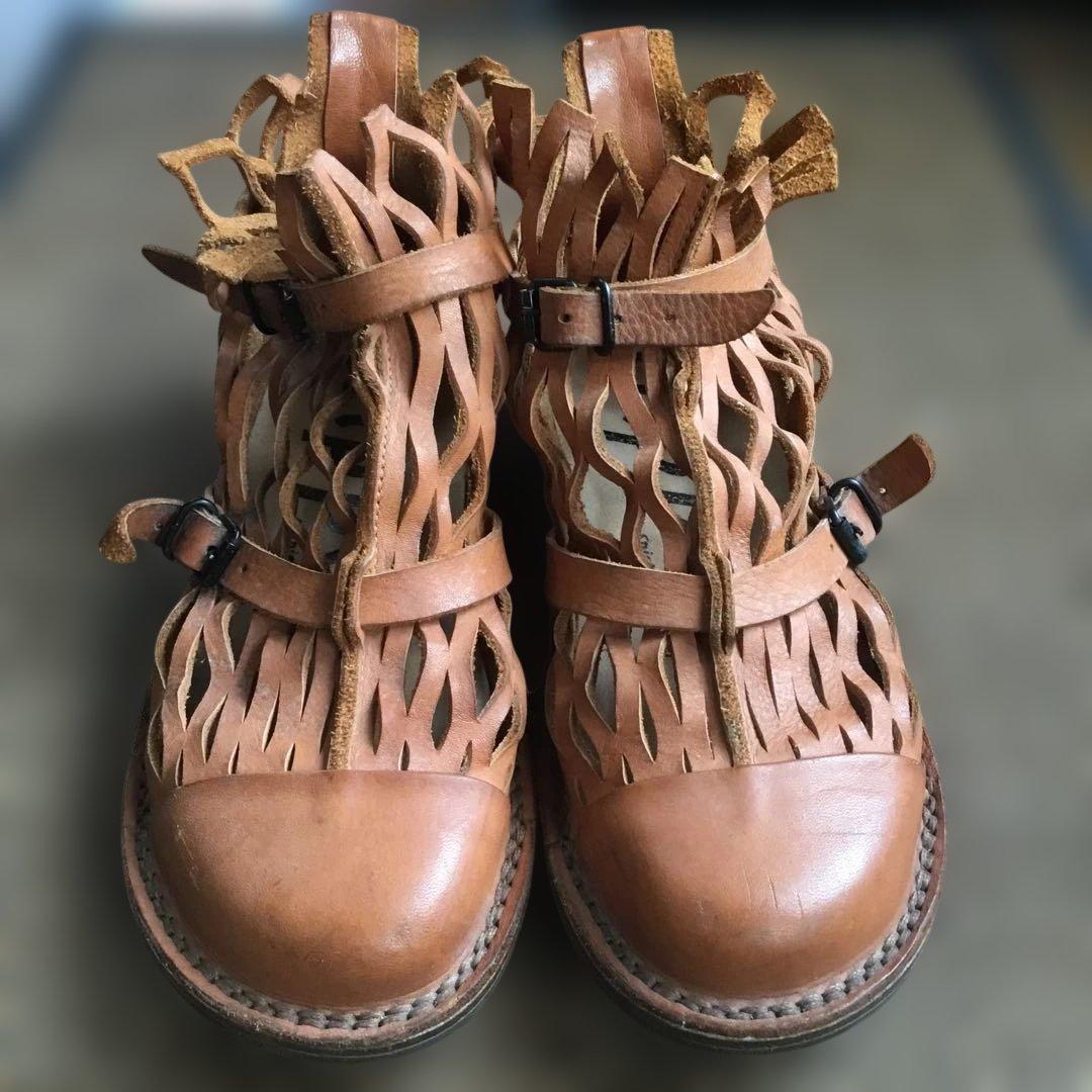 トリッペン　ブラウンレザーカットアウトサンダル☆37