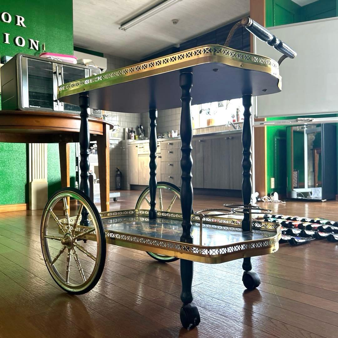 クラシック風 キャスタートレー ワゴン 青色