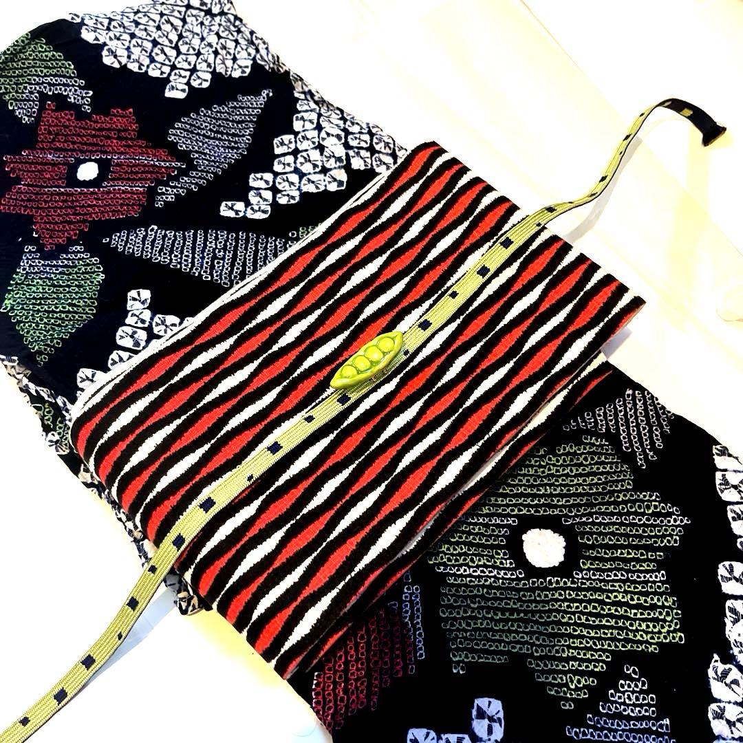 有松鳴海絞り 手蜘蛛 黒色寄りの濃紺 緑色 手縫い仕立て