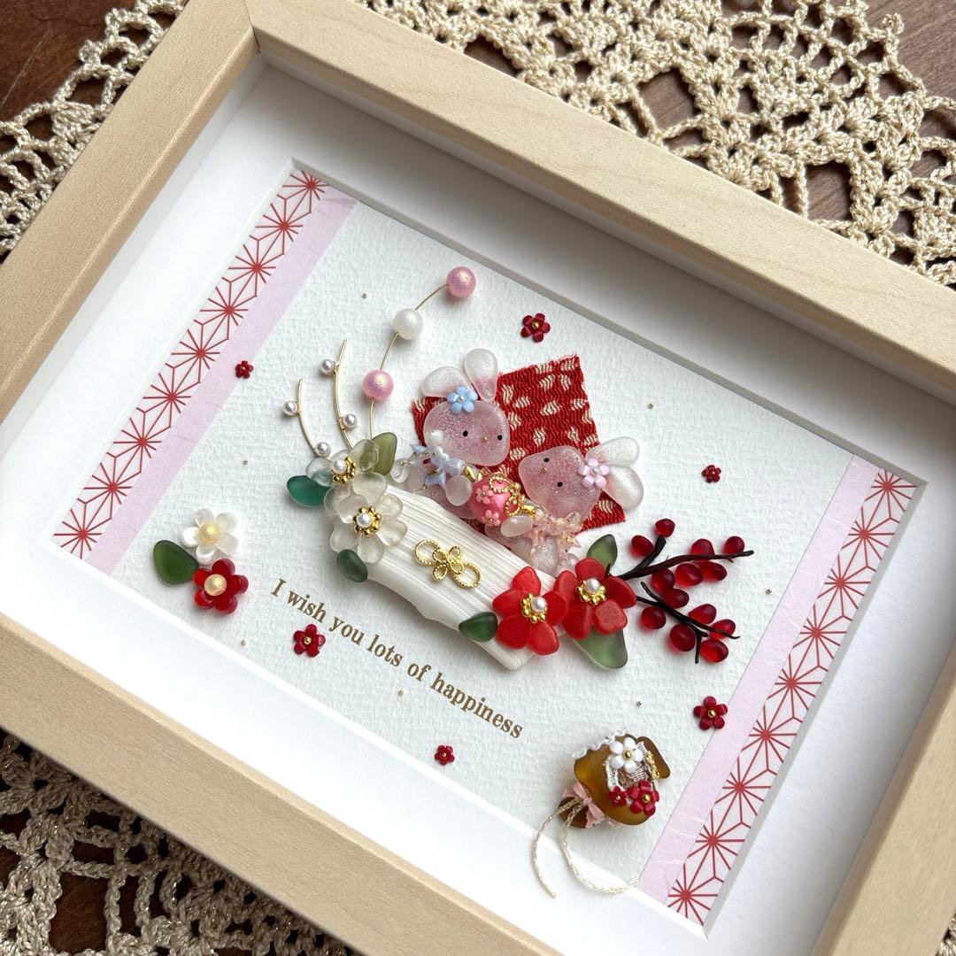 シーグラスアート❁仲良しうさちゃんのお正月アレンジメント❁