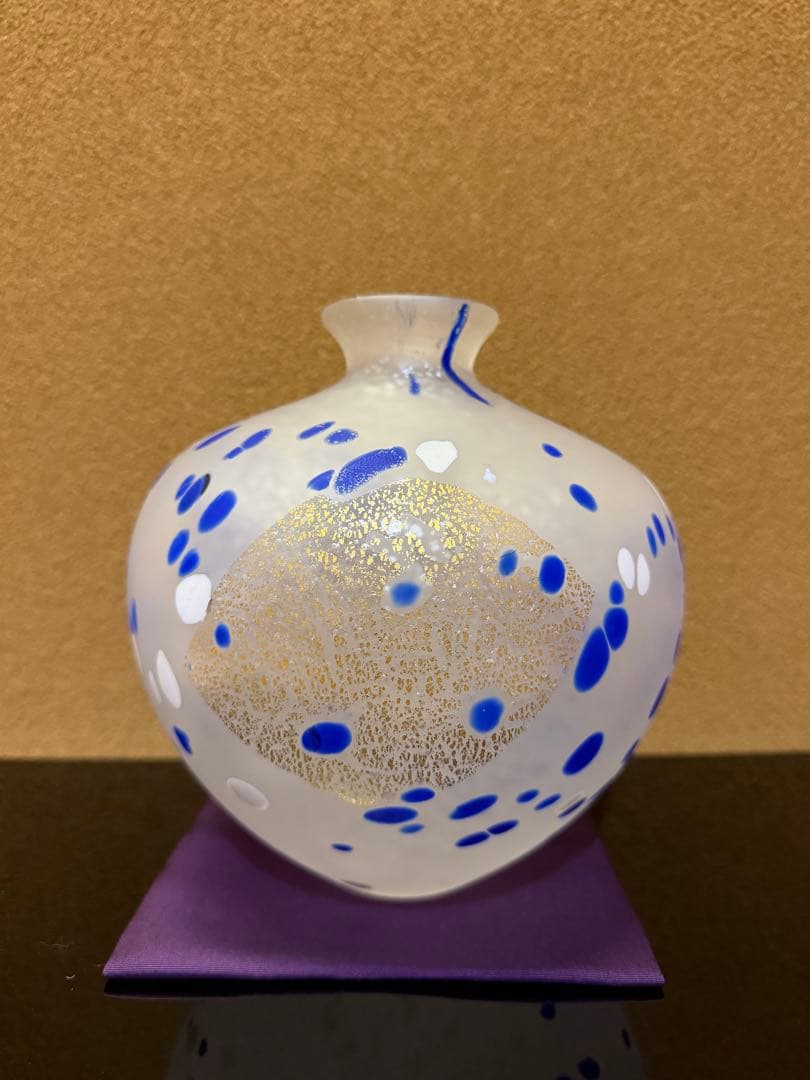 文化勲章　藤田喬平　手吹金彩花瓶　共箱