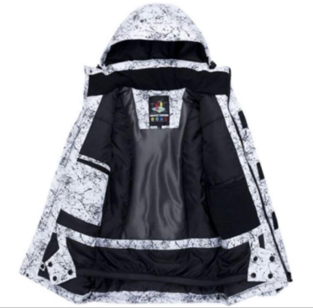 スキー スノボ ウェア ウエア 大理石 タイダイ柄 子供用 黒 ブラック 上下