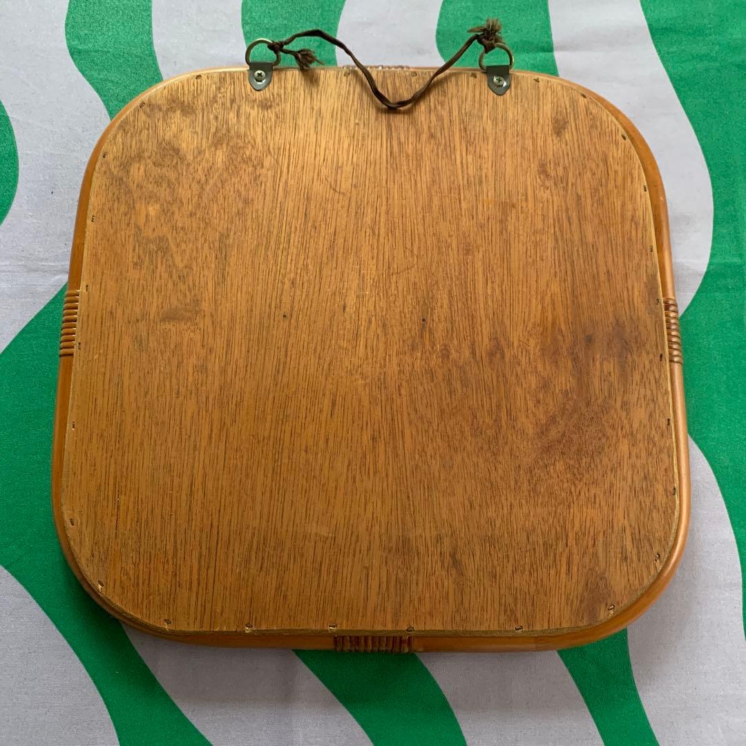 木製フレーム スクエアミラー 壁掛け用　ラタン　籐　ミラー　鏡　四角　正方形