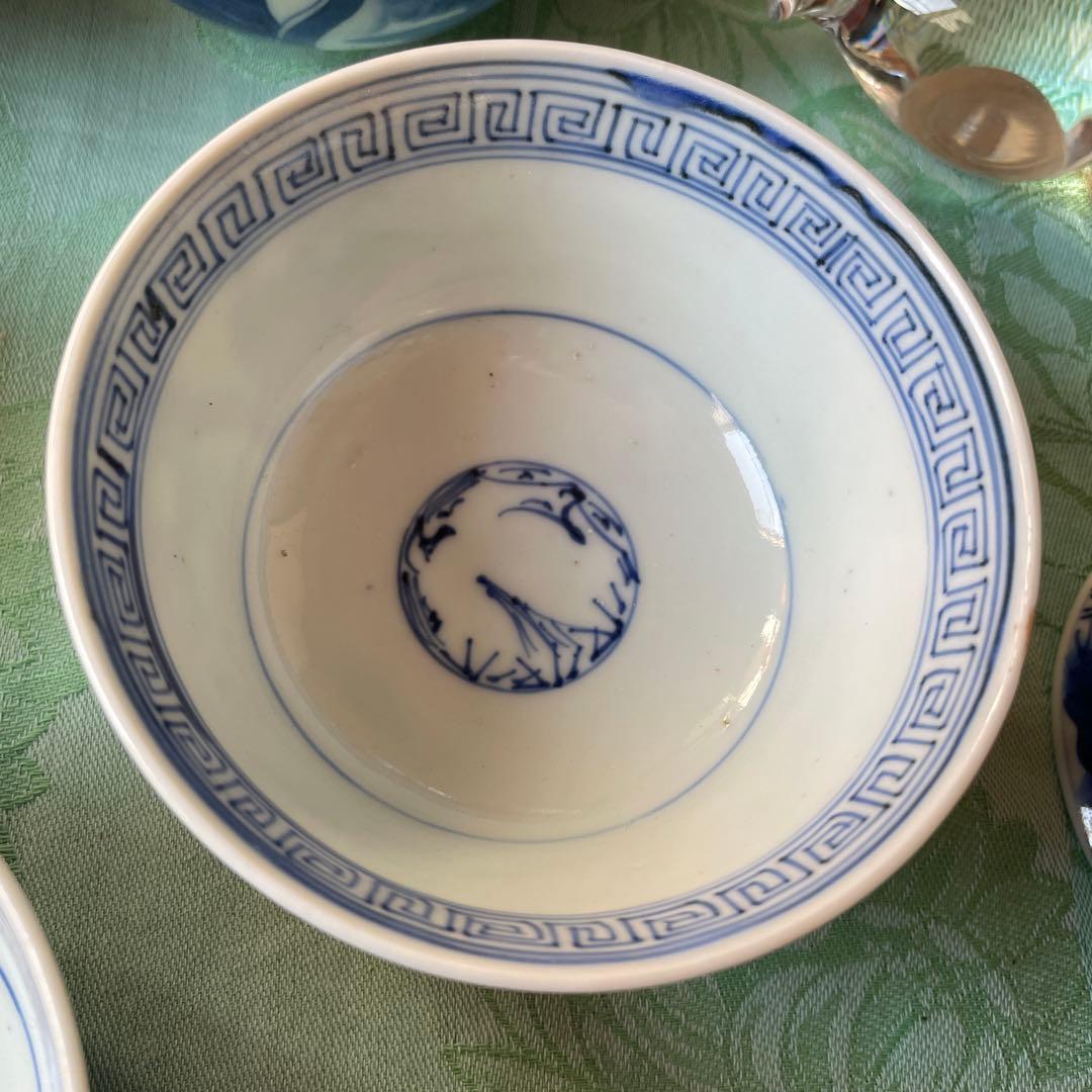 幕末明治　異人　外来船　蓋付きご飯茶碗　5客