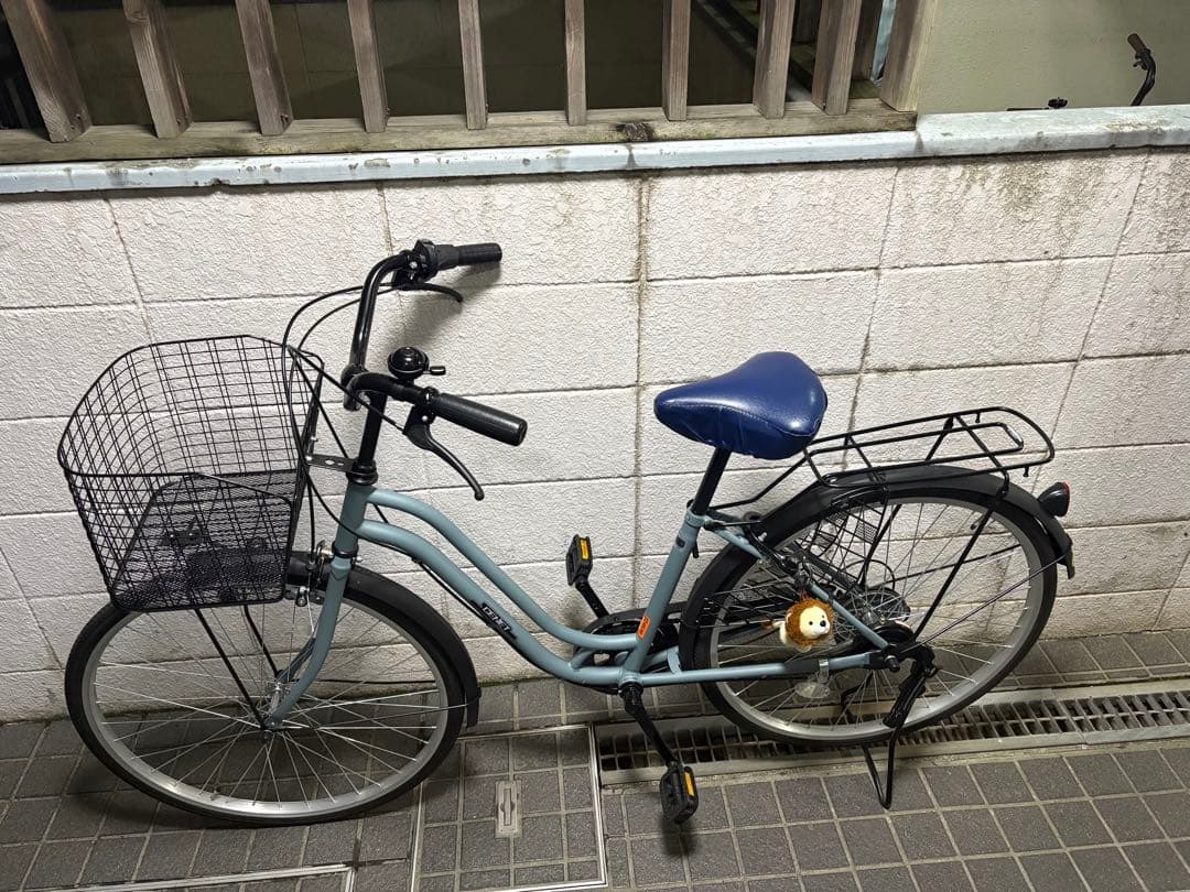青色シティサイクル 前面バスケット付き