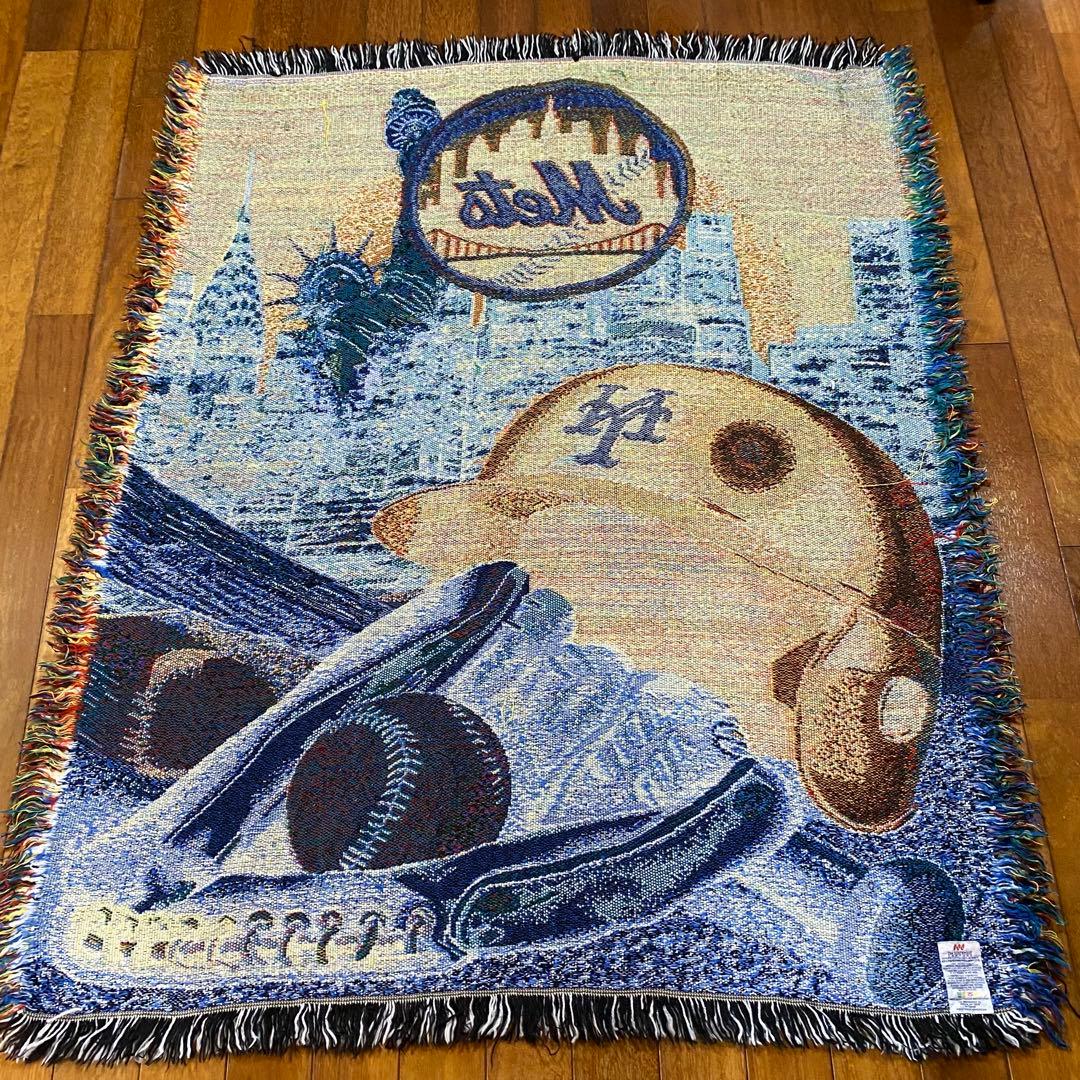 【激レア】MLBメッツMets ビンテージラグマット　USA製　野球アート