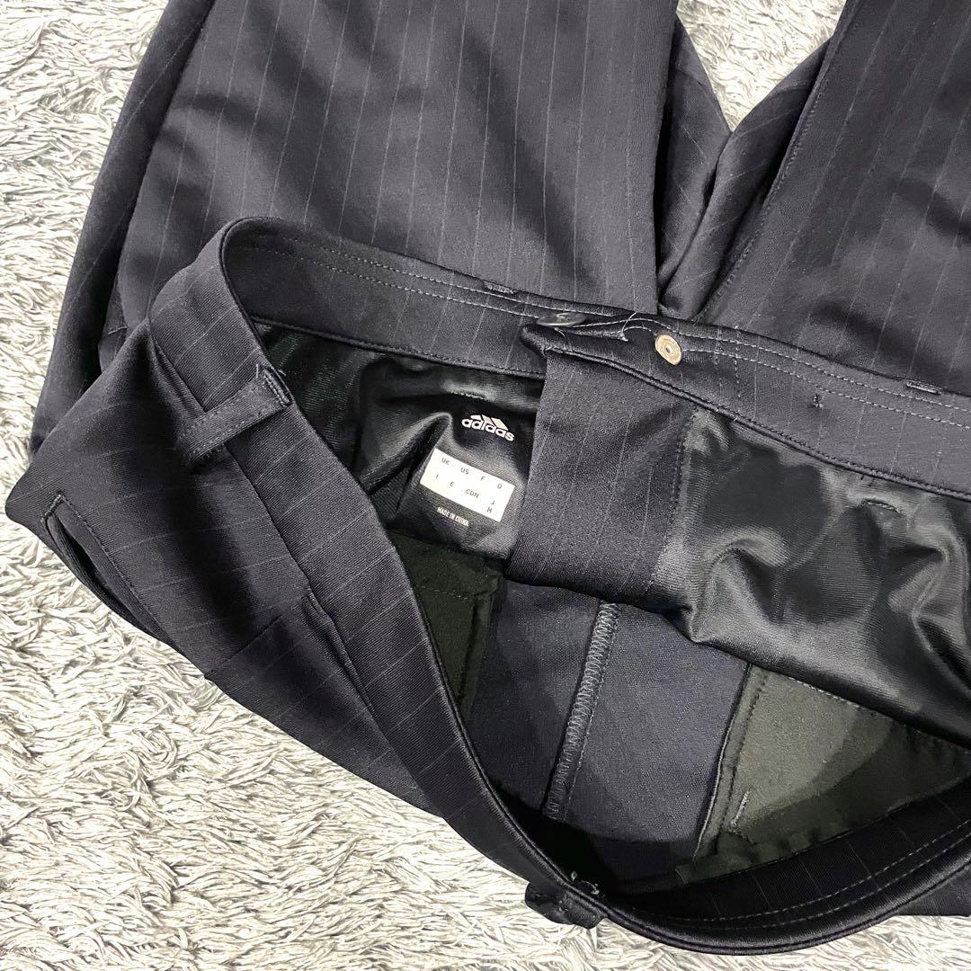 【極美品】アディダス スーツ セットアップ ストライプ 黒 伸縮性 2B ロゴ