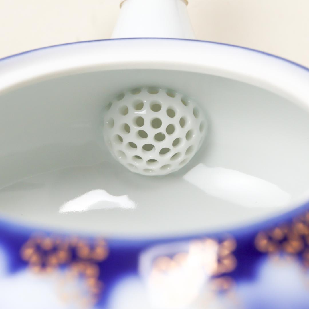 深川製磁 牡丹 金ミル 茶器揃い 湯呑み 6点 急須 共箱 未使用