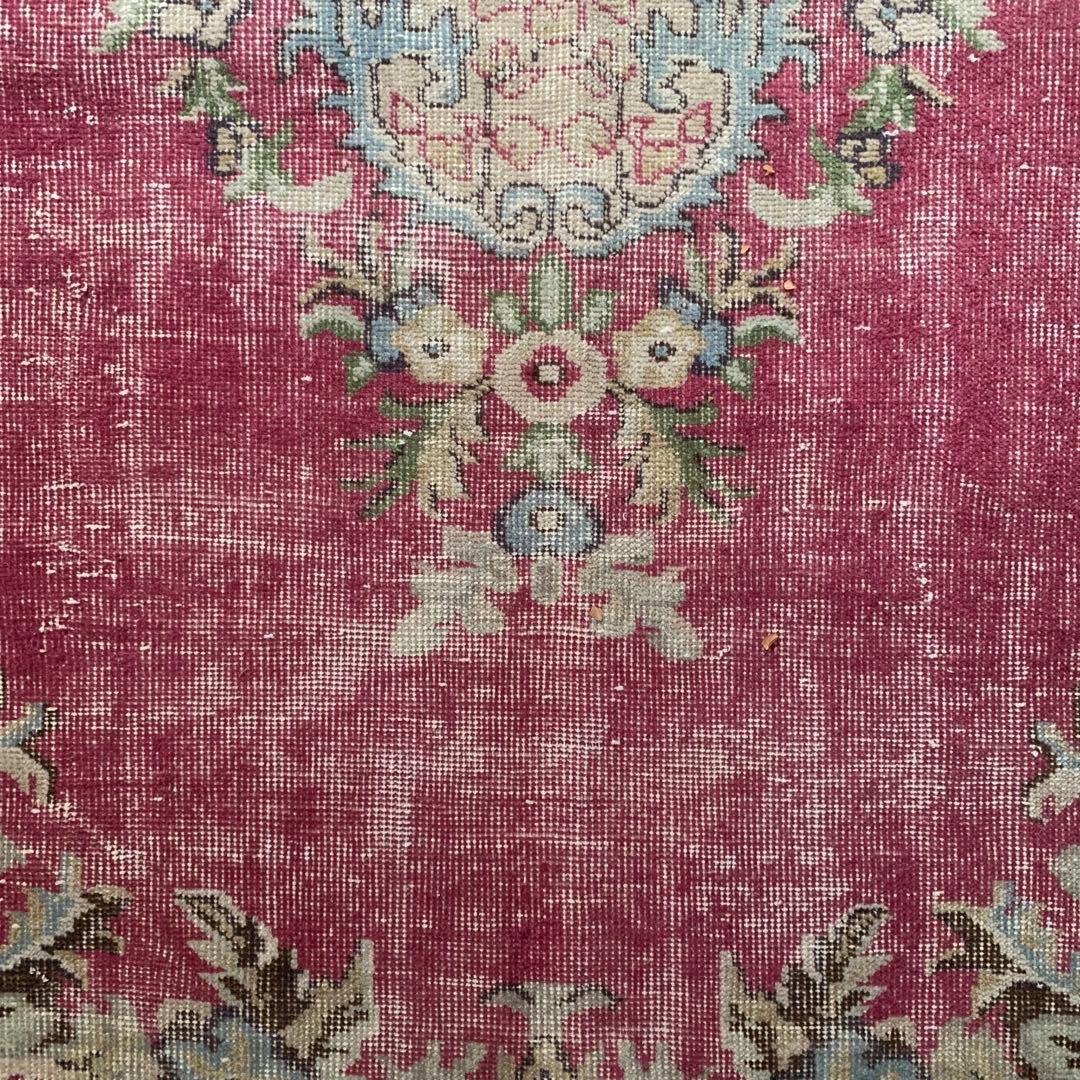 超大判　ローズピンク　259×150 トルコヴィンテージラグ　ボタニカル