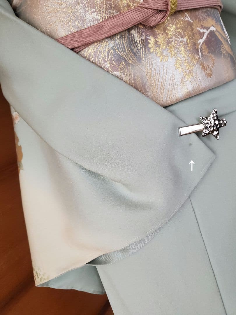 【着物・帯セット＊】水色の訪問着　スワトウ刺繍　盛り金　白金色の袋帯