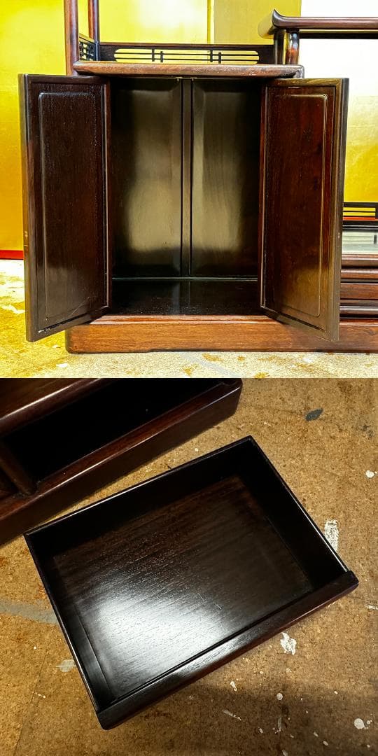 唐木 無垢 小ぶりで人気の茶棚 高さ85cm 違い棚 松のず 茶箪笥 茶室