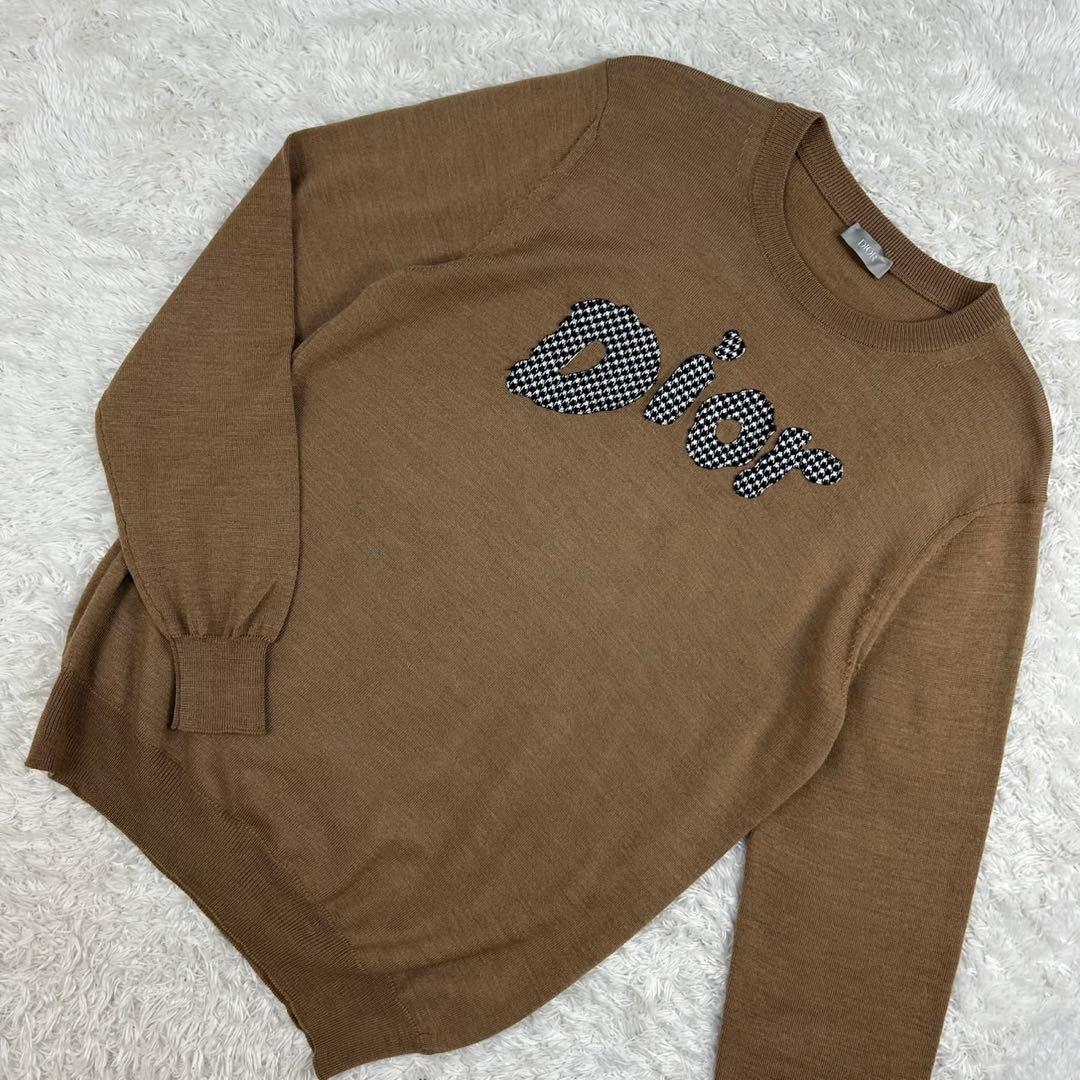 221【美品】ディオール☆ブランドロゴワッペン入りニット セーター 千鳥格子
