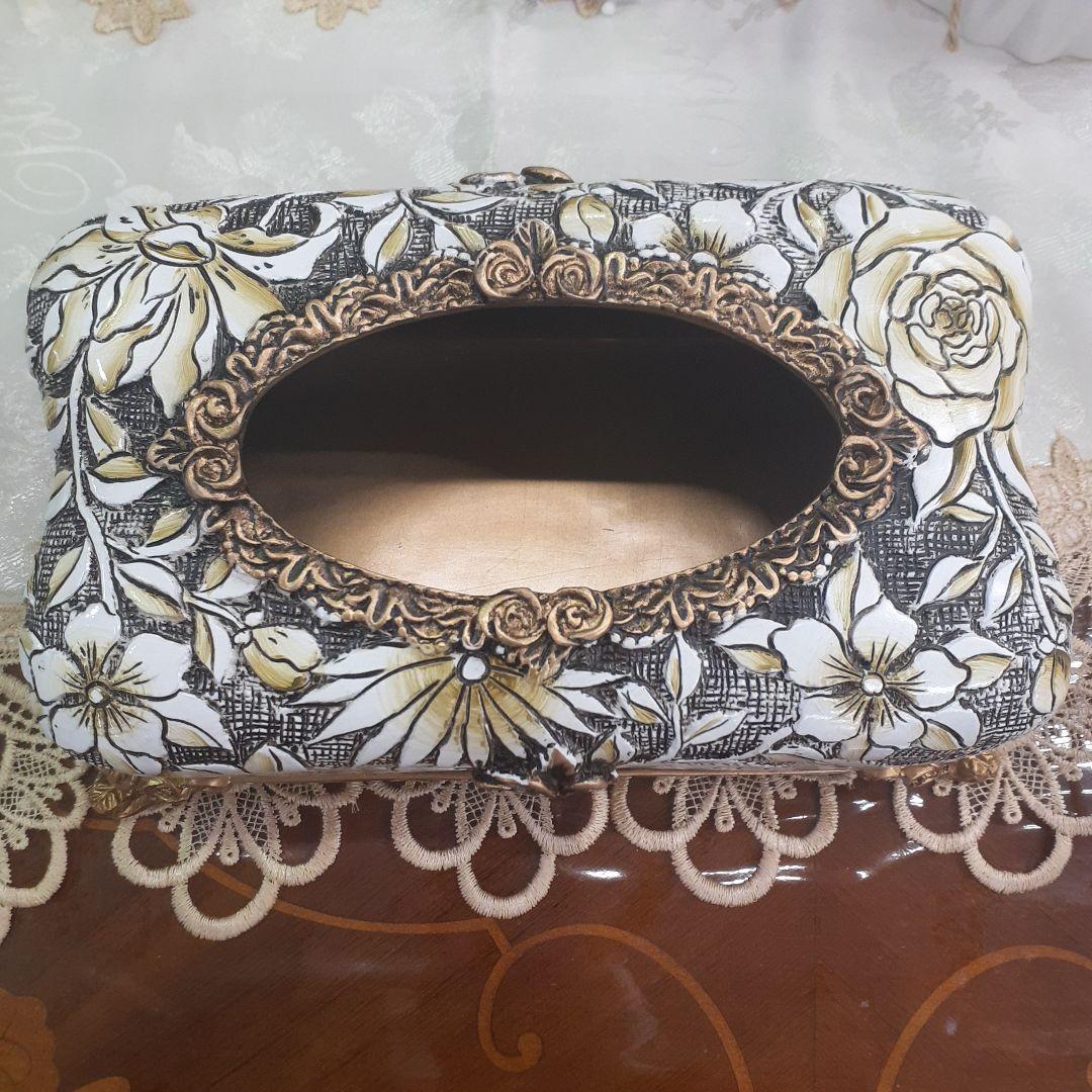 輸入雑貨　薔薇模様　陶器　インテリア　高級　シノワズリ　ティッシュケース