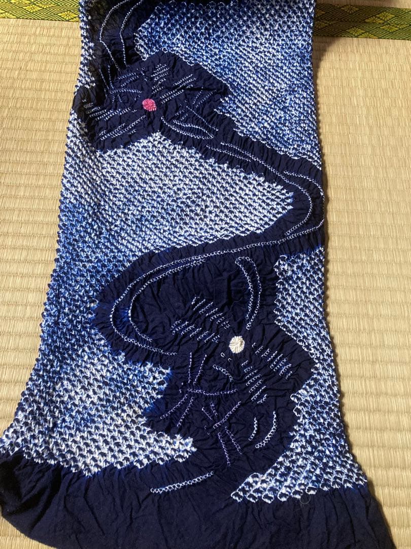 有松絞り 反物 紺