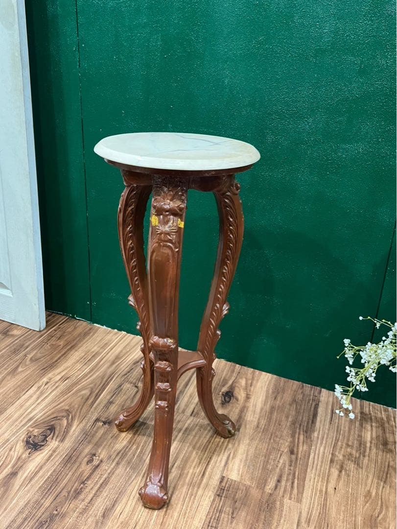 大理石 猫脚 花台 インテリア 当時物 昭和レトロ アンティーク サイドテーブ