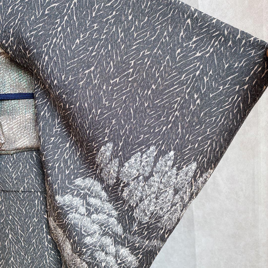 〈長襦袢➕〉訪問着　フルセット　着物　正絹　保津川下り　渋　パールトーン　J8