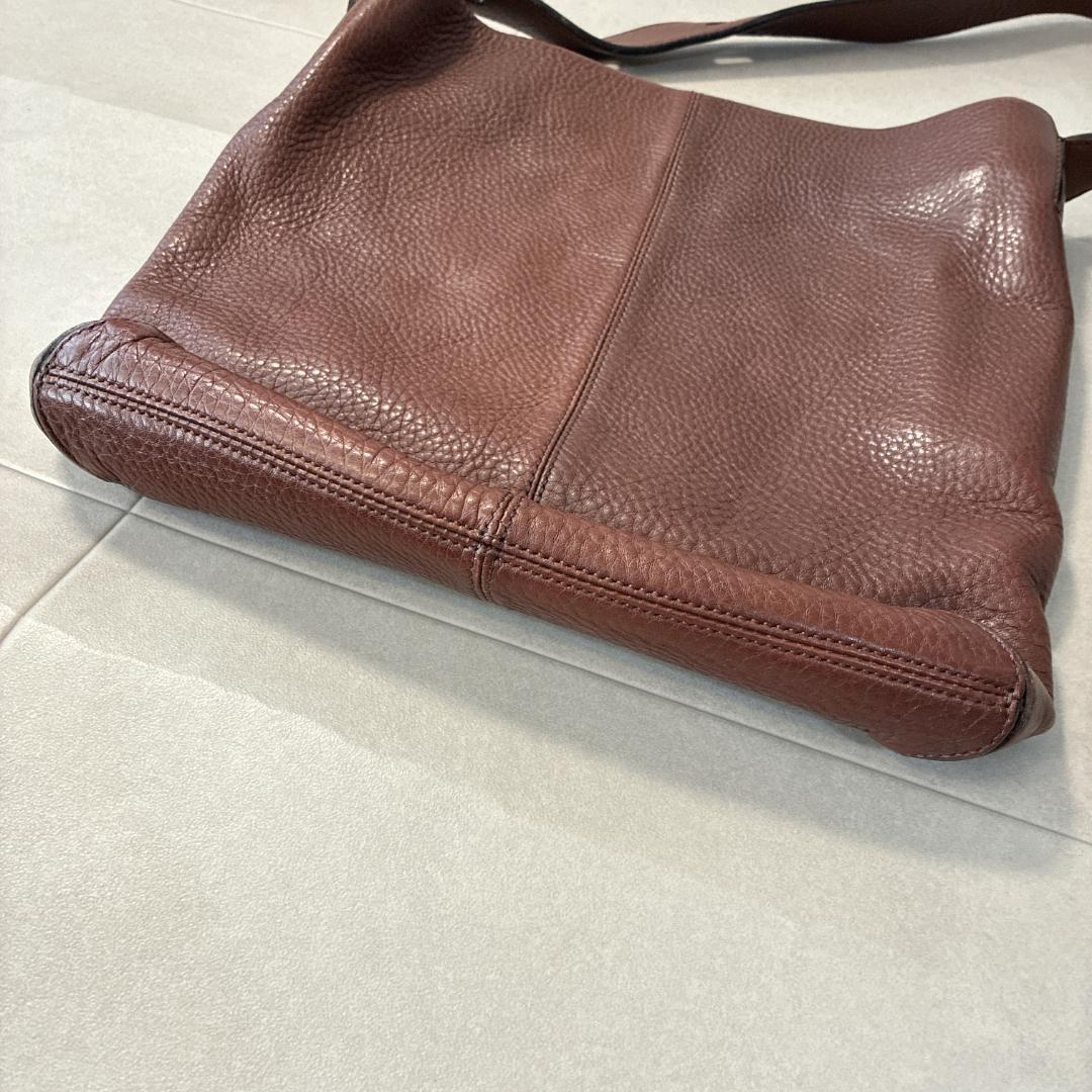美品 ヒロフ♡レザー ショルダーバッグ 型押しHロゴ シボ革 ブラウン 保存袋付