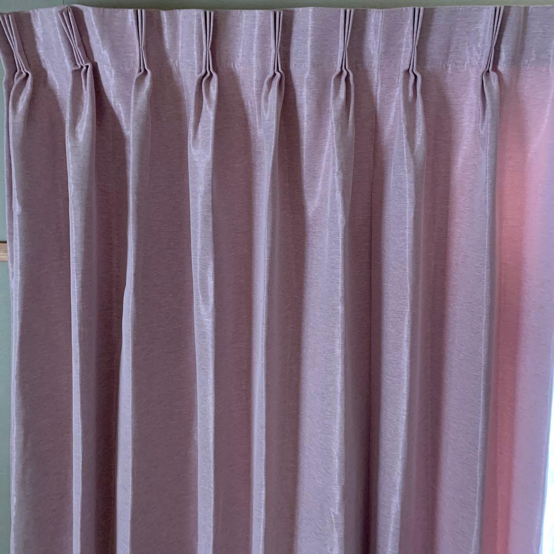 【超美品】ケユカオーダー　特注　ピンクドレープカーテン2枚 レースカーテン2枚